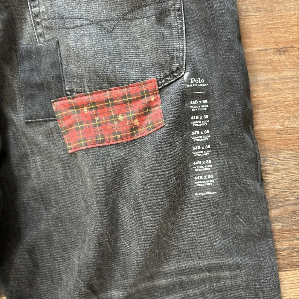 Polo Ralph Lauren Jeans Mens 44Bx30‎ Black Varick Slim Straight Patchwork Grunge